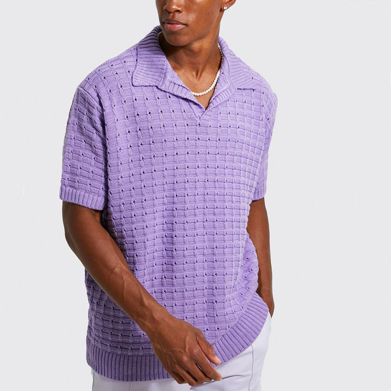 European Men's Casual V-Neck Knit Polo Shirt