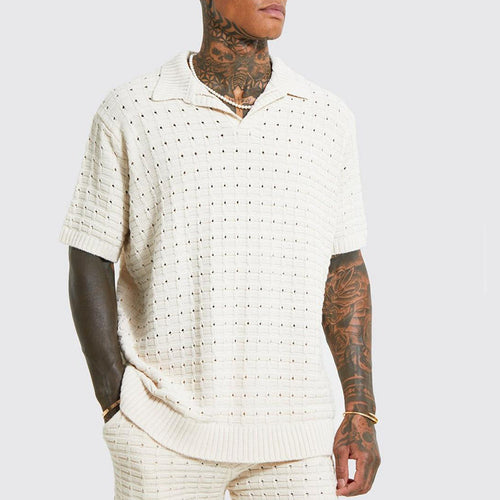 European Men's Casual V-Neck Knit Polo Shirt
